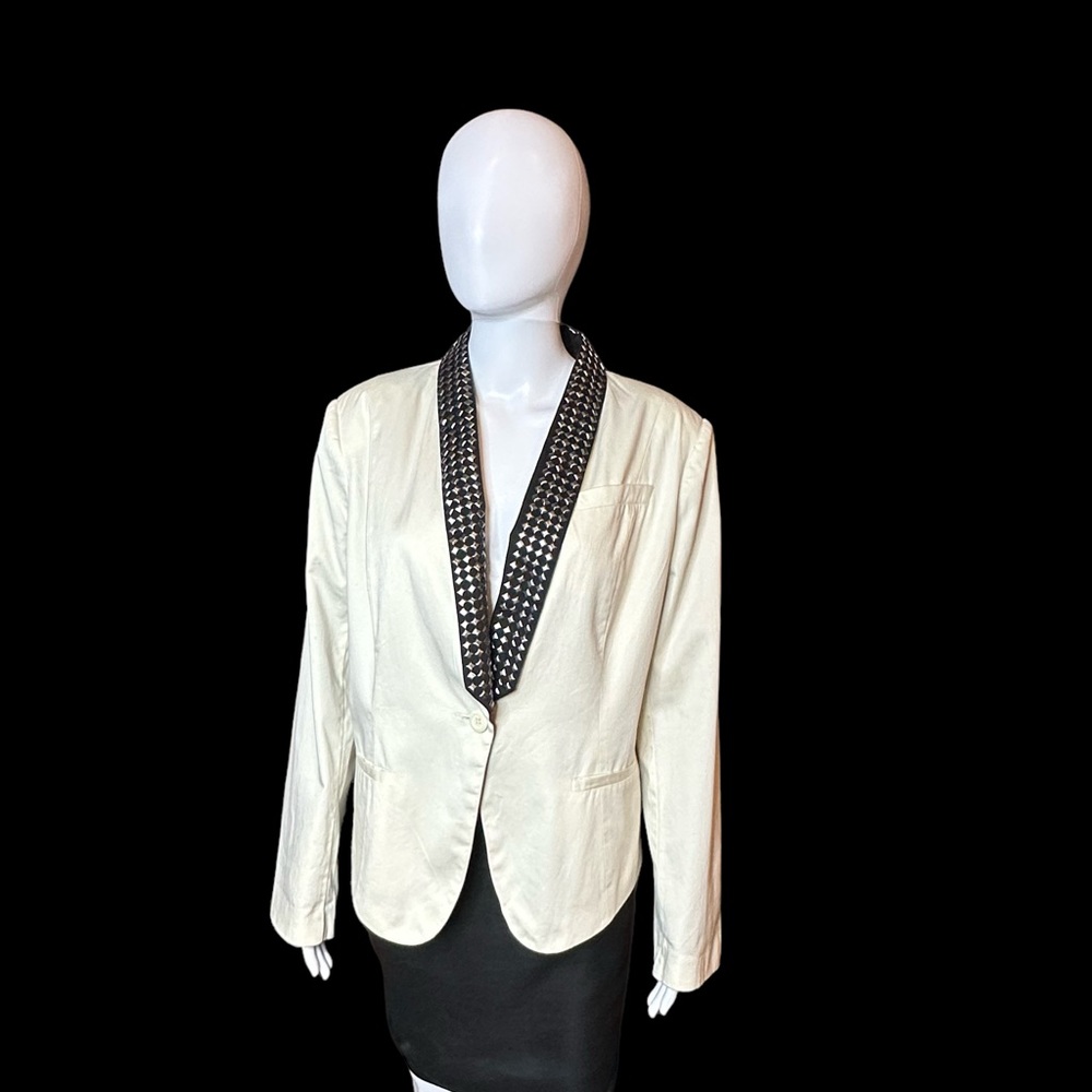 Jessica Simpson Blazer Sz  12 Cream Single Button Studded Blazer Cotton Blend